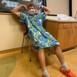 Ryland Strong in a hospital gown